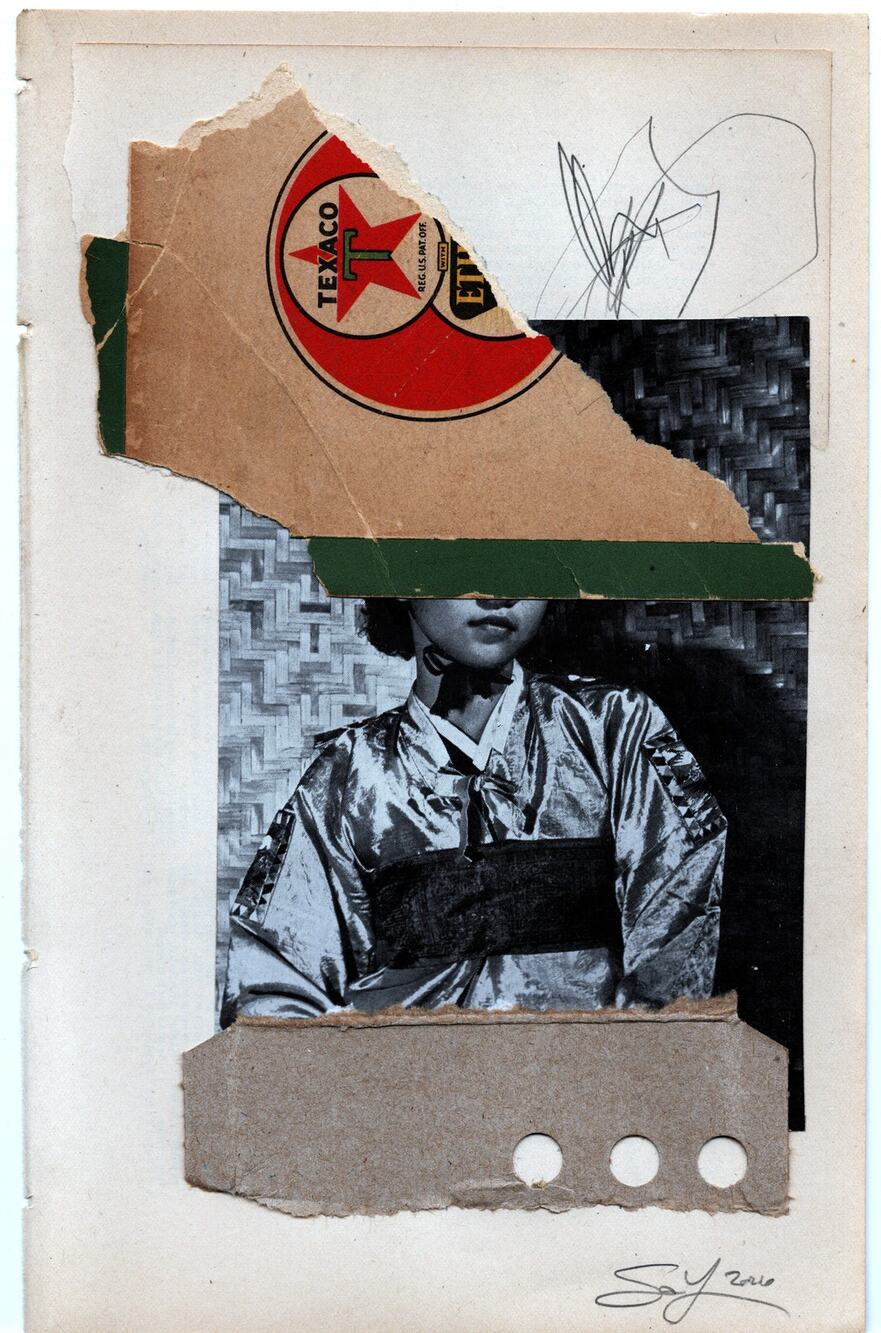 Original Mixed Media Modern Art Collage "Rabic" 5.75x9" Signed